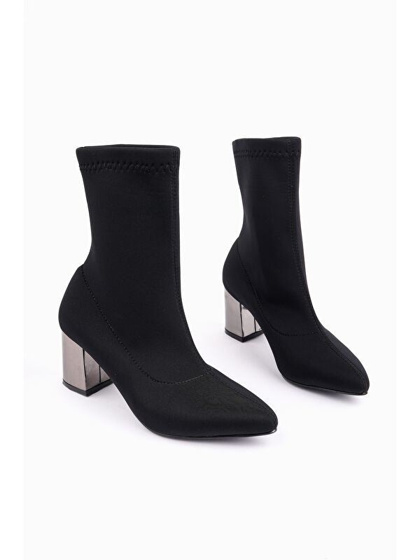 GRANDE Sivri Burun Kalın Topuklu Kadın Streç Bot - Görsel 6