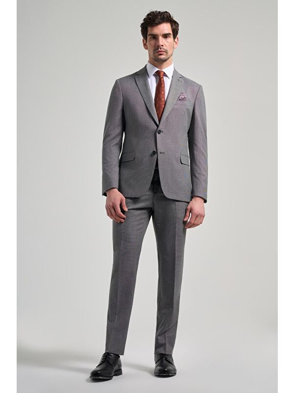 İMZA Kendinden Desenli Bez Ayağı Mono Yaka Tam Astar Esnek 6 Drop Slim Fit Takım Elbise 1001250168