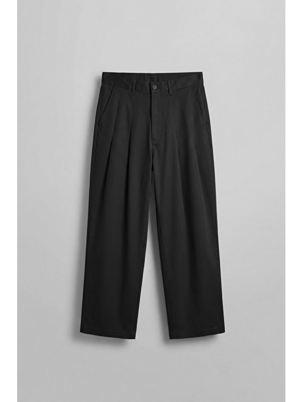 Abluka Online Erkek Süper Baggy Pileli Vintage Pantolon Siyah