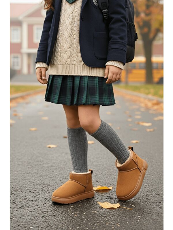 DİPPERY Çocuk Kalın Taban İçi Tüylü Günlük Mini Yarım Bot - Görsel 9