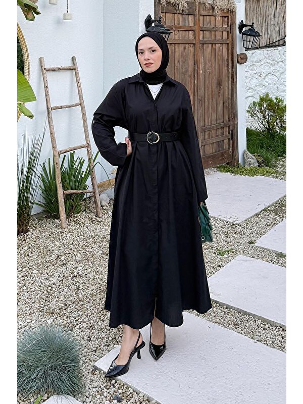 Lamelif Kemerli Elbise Siyah