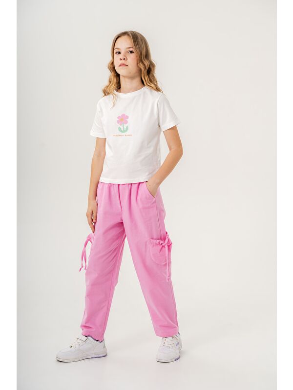 Miss Tuffy Kız Çocuk Pamuklu T-Shirt Keten Pantalonlu Yazlık Takım 6-9 Yaş