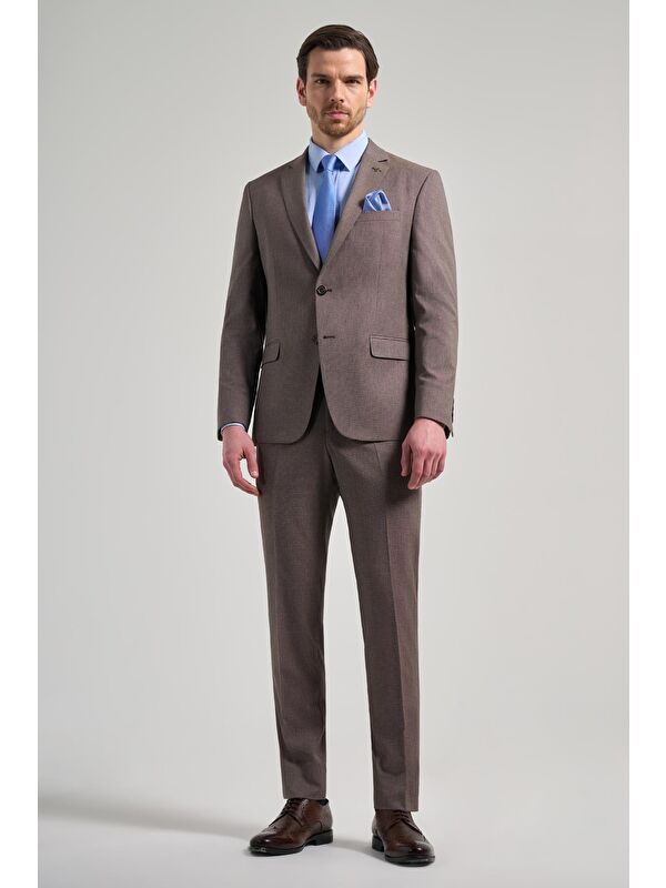 İMZA Kendinden Desenli Bez Ayağı Mono Yaka Tam Astar Esnek 6 Drop Slim Fit Takım Elbise 1001250168