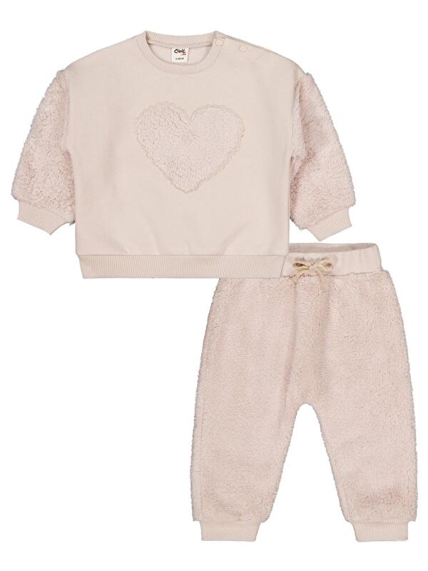 Civil Baby Kalp Nakışlı 6-18 Ay Takım - Bej 18-24 Ay