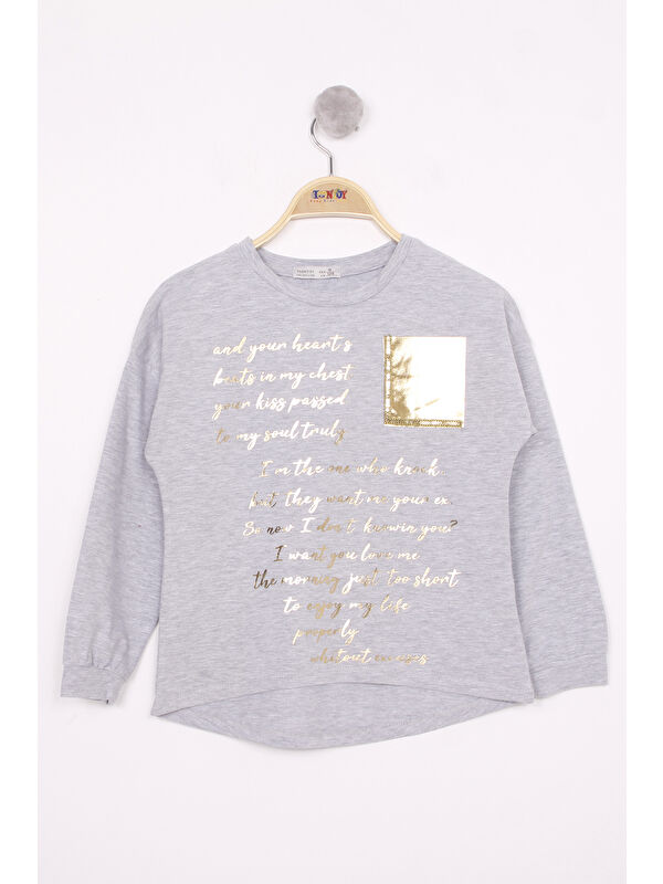 Toontoykids Kız Çocuk Varaklı Cep Baskılı T-Shirt