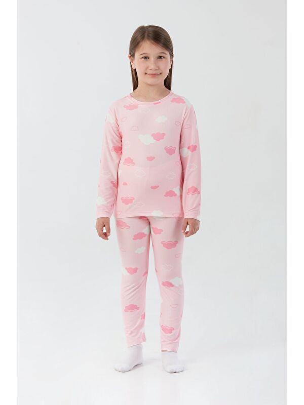Fullamoda Bulut Desenli Süet Kız Çocuk Pijama Takımı