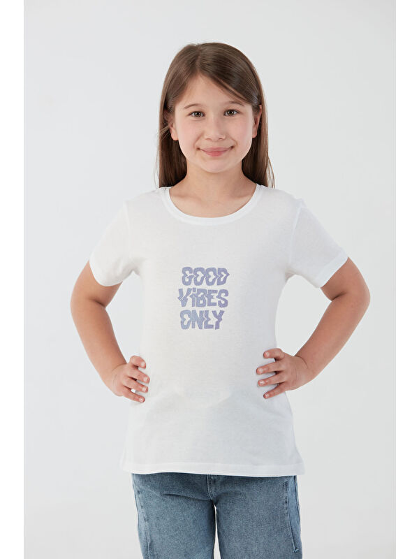 Fullamoda Good Vibes Only Yazı Baskılı Kız Çocuk Tişört