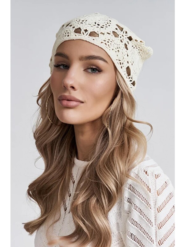 New Obsessions Örgülü Krem Üçgen Bandana