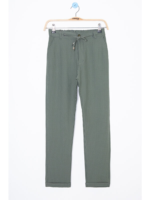 Wikiland Yeşil Beli Bağcıklı Duble Paça Erkek Çocuk Jogger Pantolon 20071