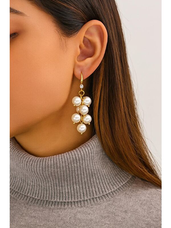 New Obsessions 18K Altın Kaplama Salkım İnci Küpe