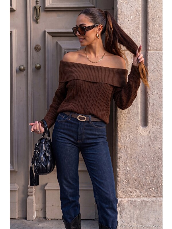 Lela Oversize Fit Madonna Yaka Triko Kadın Kazak 4615216