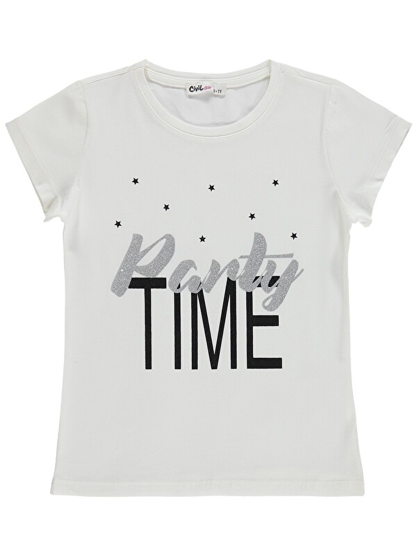 Civil Girls Party Time Baskılı 6-9 Yaş Tişört - Kırık Beyaz