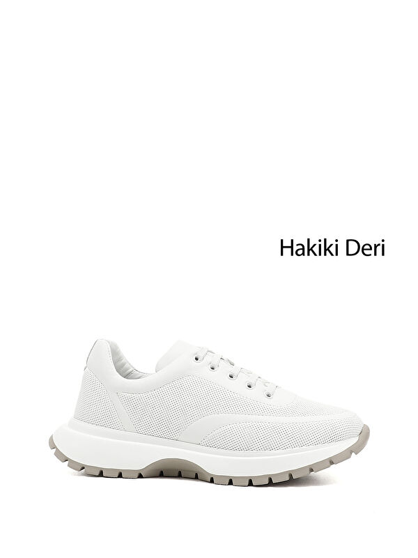 GÖNDERİ(R) Kadın BEYAZ-AÇIK GRİ Lastik Bağcıklı Hakiki Deri Sneaker