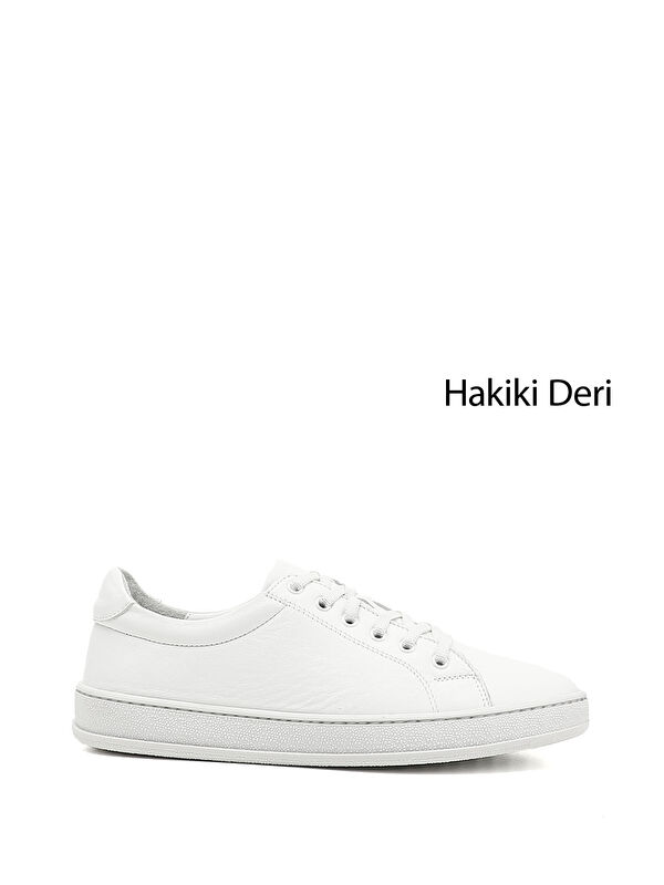 GÖNDERİ(R) Kadın BEYAZ-AÇIK GRİ Lastik Bağcıklı Hakiki Deri Sneaker