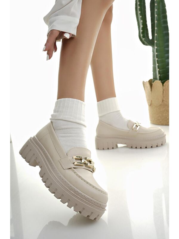 SAMANTHA Kadın Loafer Kalın Taban Tokalı Günlük Casual Makosen Ayakkabı - Görsel 6