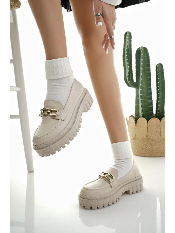 SAMANTHA Kadın Loafer Kalın Taban Tokalı Günlük Casual Makosen Ayakkabı - Görsel 7