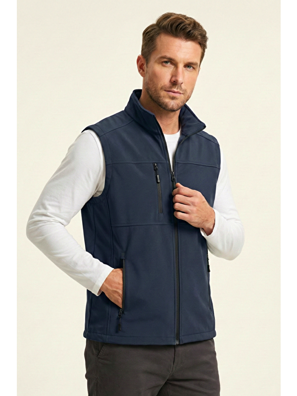 Genius Store Erkek Yelek Softshell Su Geçirmez Tam Fermuarlı Cepli Normal Kalıp Spor Yelek