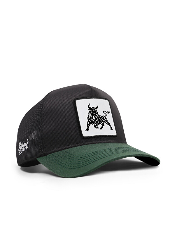 BlackBörk Boğa Logolu Cordura Petrol Yeşili-Siyah Trucker Şapka