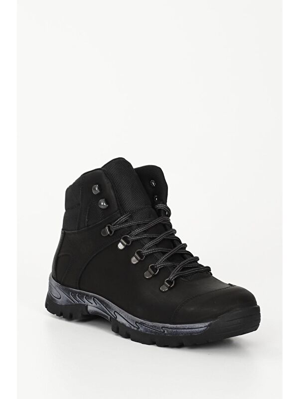 SİYAH Hakiki Deri Yuvarlak Burun Kauçuk Taban Bağcıklı Günlük Erkek Bot 42229 - Görsel 6