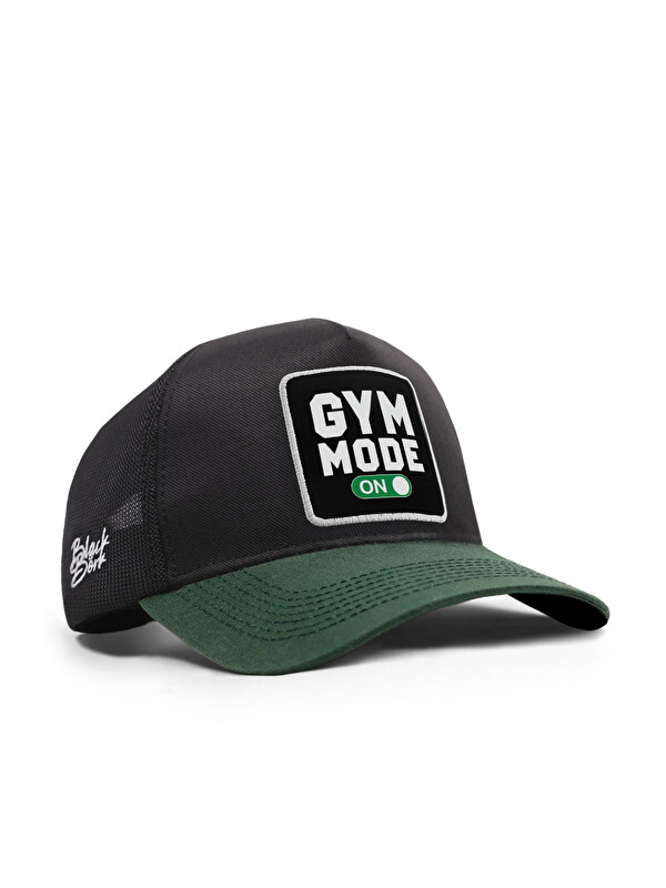 BlackBörk Gym Mode On Logolu Cordura Petrol Yeşili-Siyah Trucker Şapka