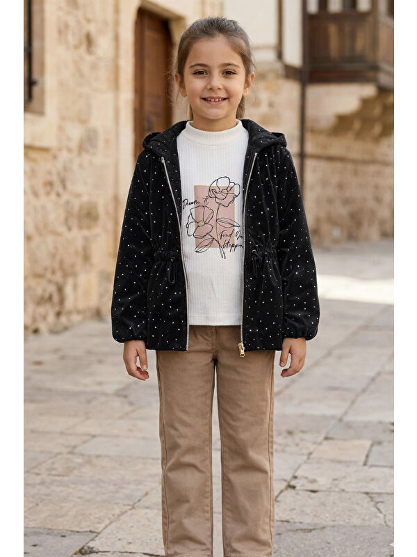 Pina Kids Kız Çocuk Nova Kumaşlı Taşlı Trençkotlu Penyeli Keten Pantolonlu Alt Üst Takım