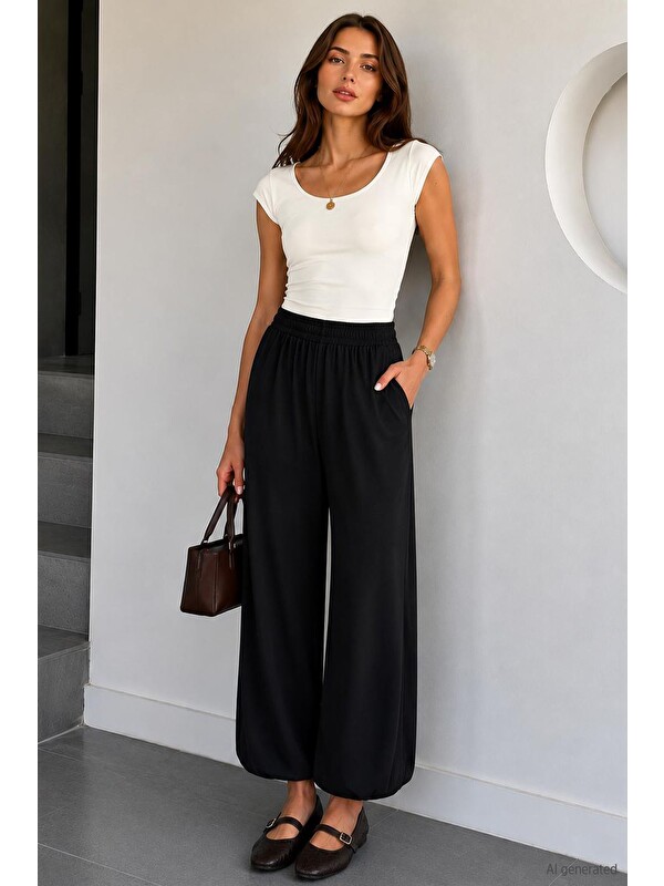 Gülseli Kadın Bel Ve Paça Lastikli Şalvar Model Pantolon