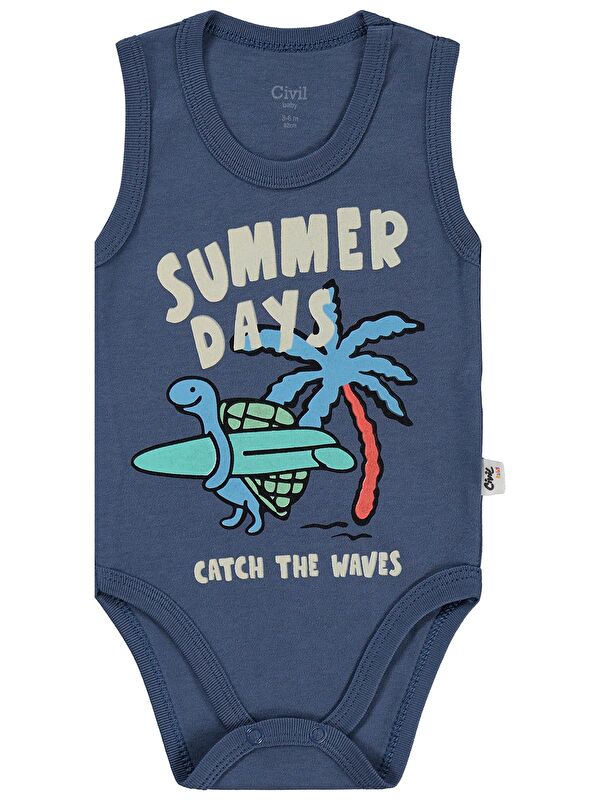 Civil Baby Summer Days Baskılı 0-3 Yaş Çıtçıtlı Badi - Mavi 12-18 Ay