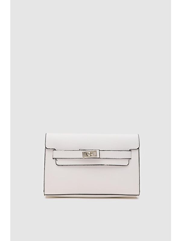Shulebags Kelly Kilitli Clutch Bag Beyaz