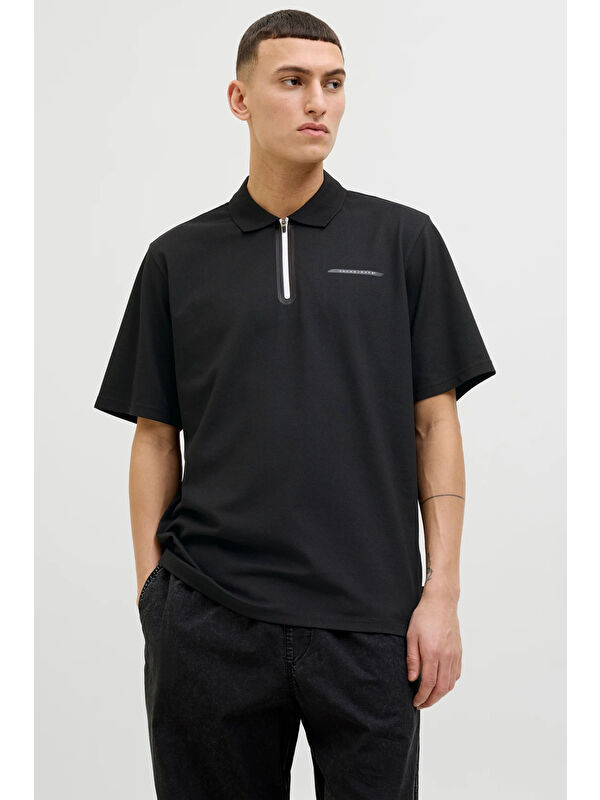 Jack & Jones Core Jcofusion Pamuklu Regular Fit Yarım Fermuarlı Polo Yaka T Shirt 12273127