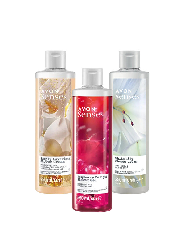 AVON Beyaz Zambak Şeftali Vanilya Orkide Frambuaz Frenk Üzümü Kokulu Duş Jeli Paketi