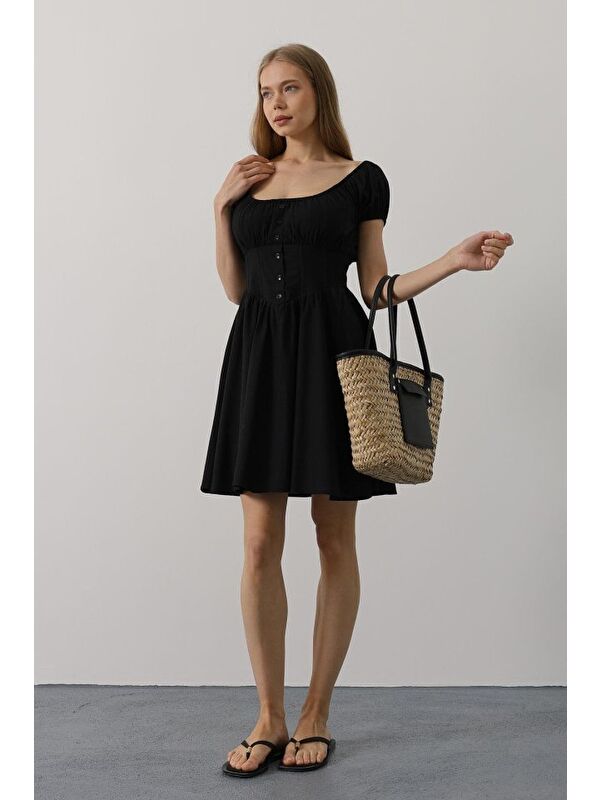 Jane's Beli Korseli Mini Elbise - Siyah