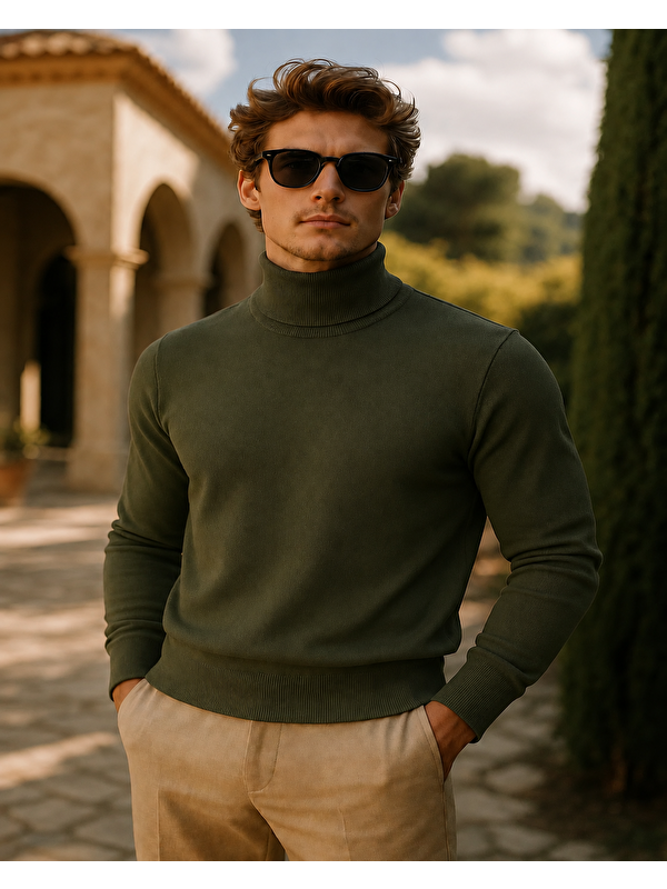 Comstar Erkek Kışlık Slim Fit Haki Kazak
