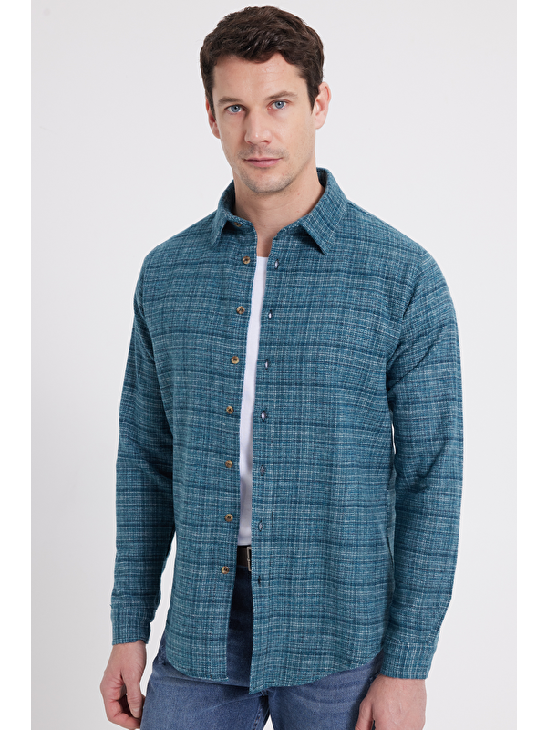 TUDORS Erkek Slim Fit Dar Kesim Kareli Kışlık Oduncu Gömlek