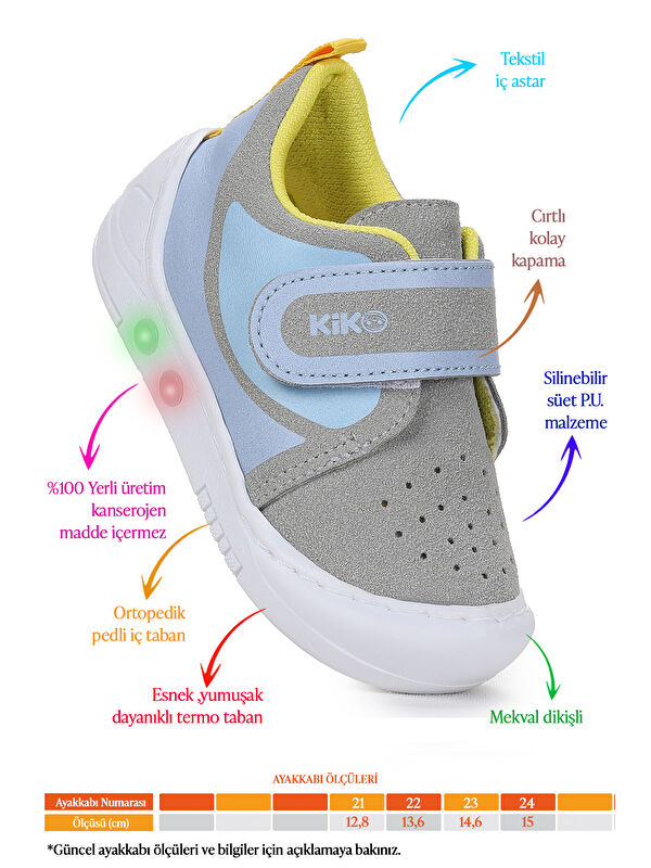 Kugan Cırtlı Işıklı Erkek Bebek Yürüyüş Spor Ayakkabı - Görsel 3