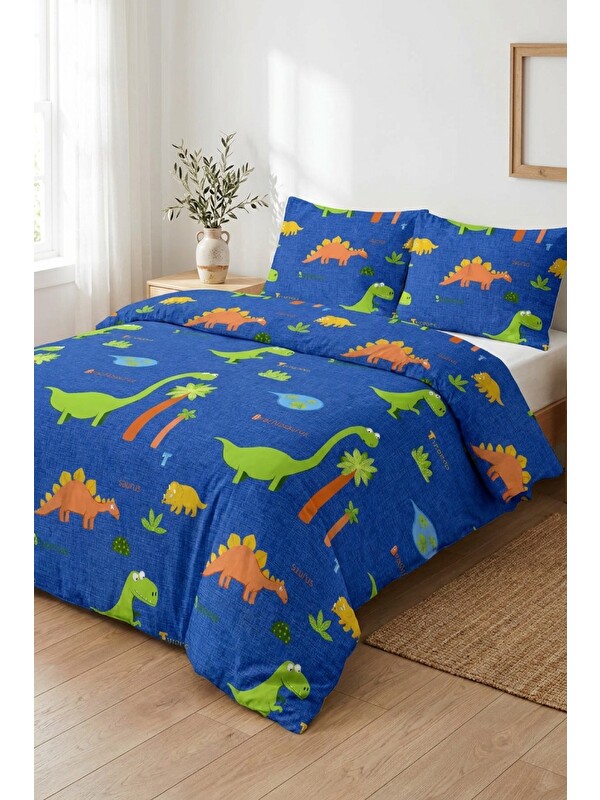 UPSTYLE Nevresim Kids 140x200 cm Only Dinolar Lacivert