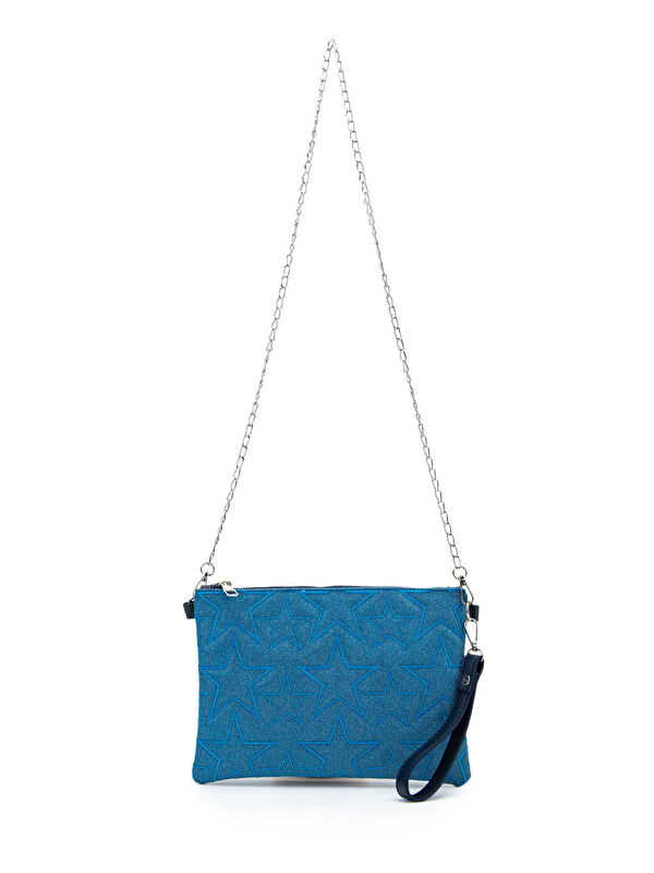 Minebag Yıldız Dikişli Clutch Star Kadın Çanta Simli Mavi