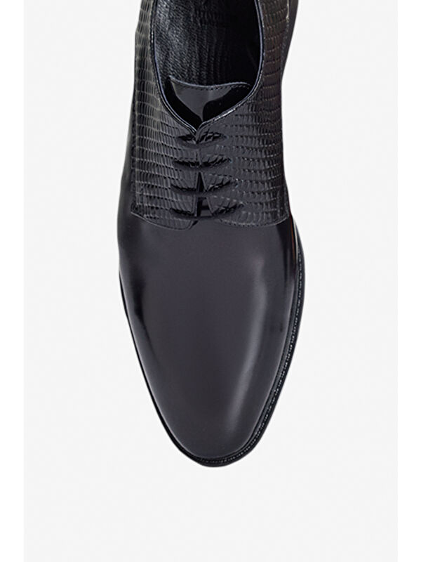 Erkek Siyah %100 Deri Klasik Rugan Ayakkabı - Görsel 4