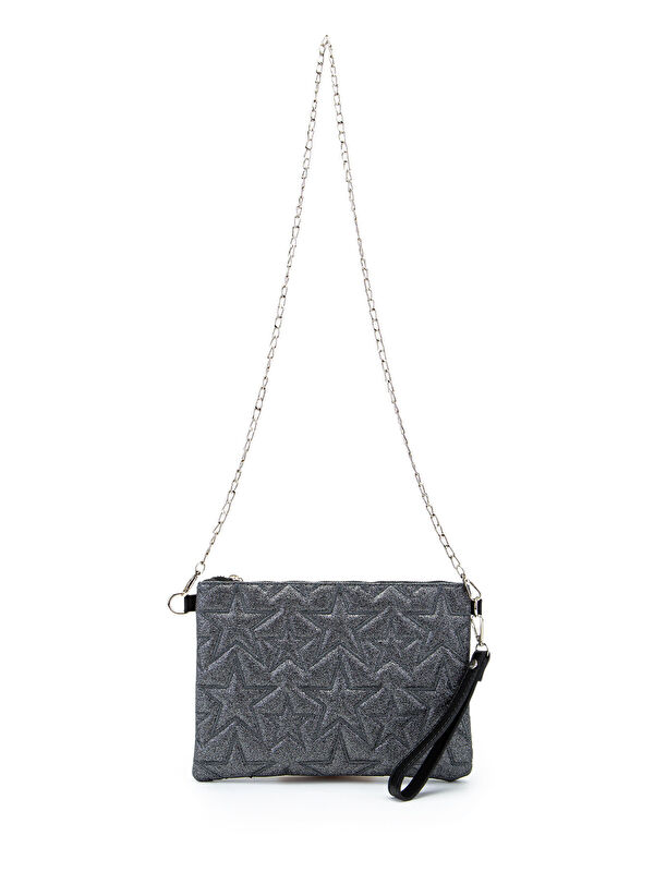 Minebag Yıldız Dikişli Clutch Star Kadın Çanta Simli Antrasit