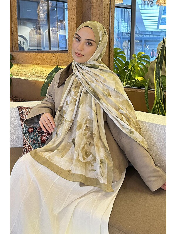 Lamelif Gül Desen Bambu Şal Mint Yeşili