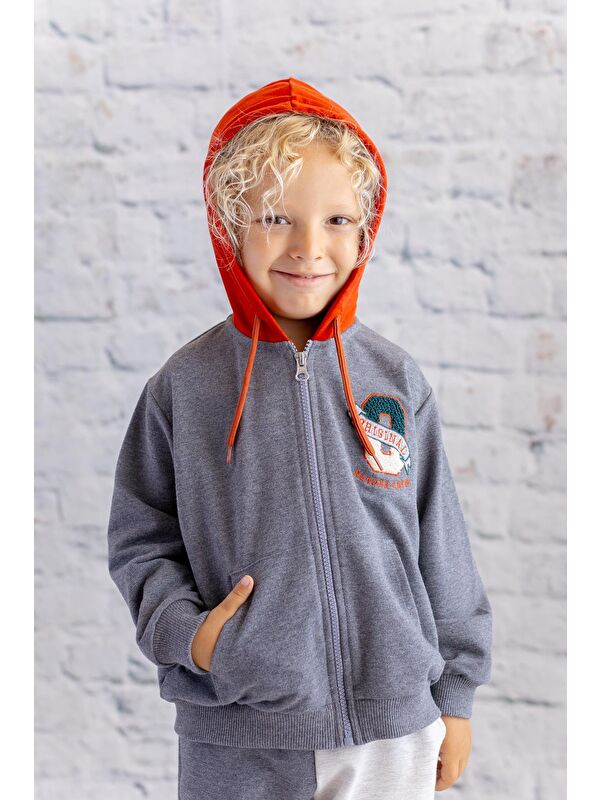 MİNİNİO Erkek Çocuk Nakış Detaylı Fermuarlı Sweatshirt