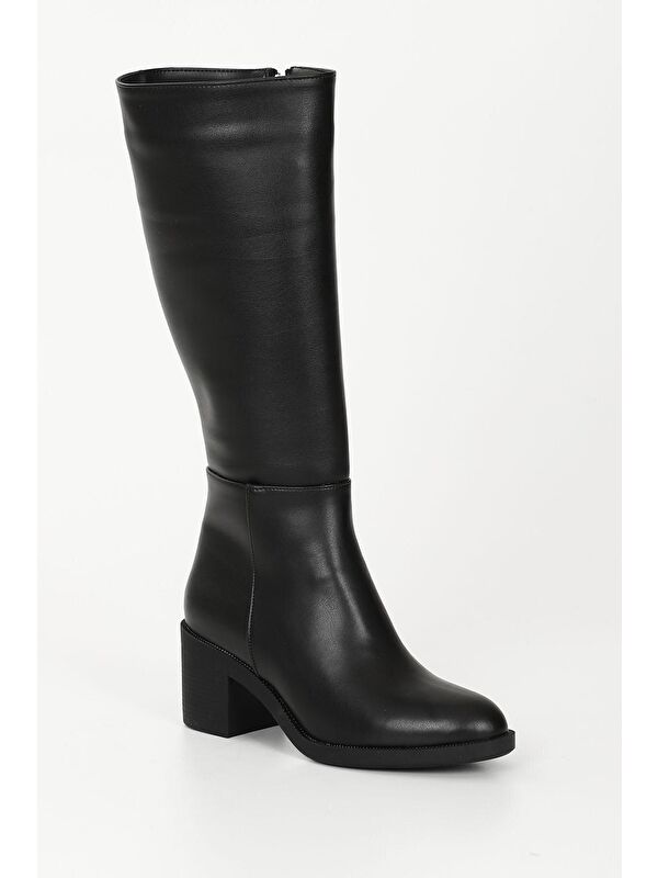 SİYAH Yuvarlak Burun Topuklu Fermuarlı Kadın Günlük Çizme 35760 - Görsel 6