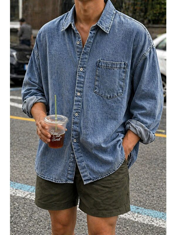 Tarz Cool Oversize Jean Gömlek