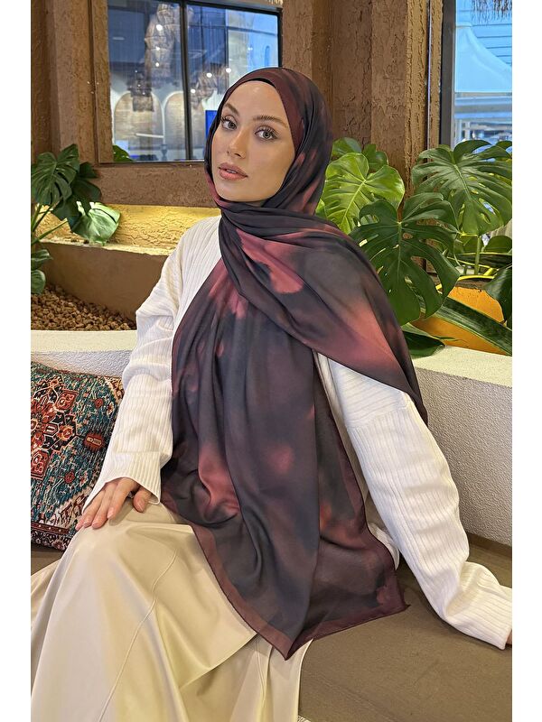 Lamelif Batik Desen Soft Şal Koyu Bordo