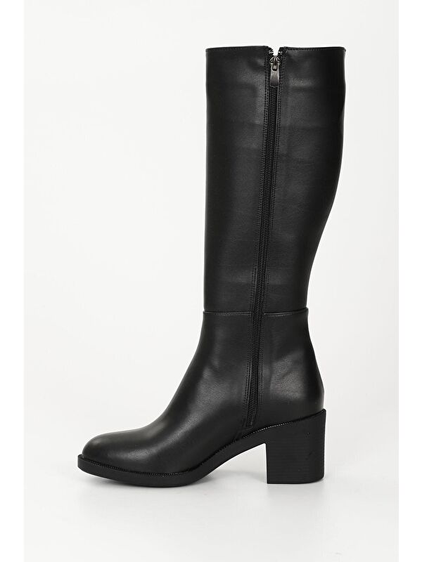 SİYAH Yuvarlak Burun Topuklu Fermuarlı Kadın Günlük Çizme 35760 - Görsel 7