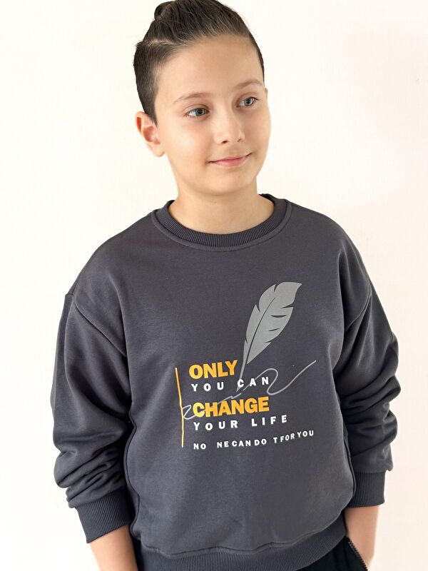 Miababy Unisex Bisiklet Yaka Baskılı Sweatshirt