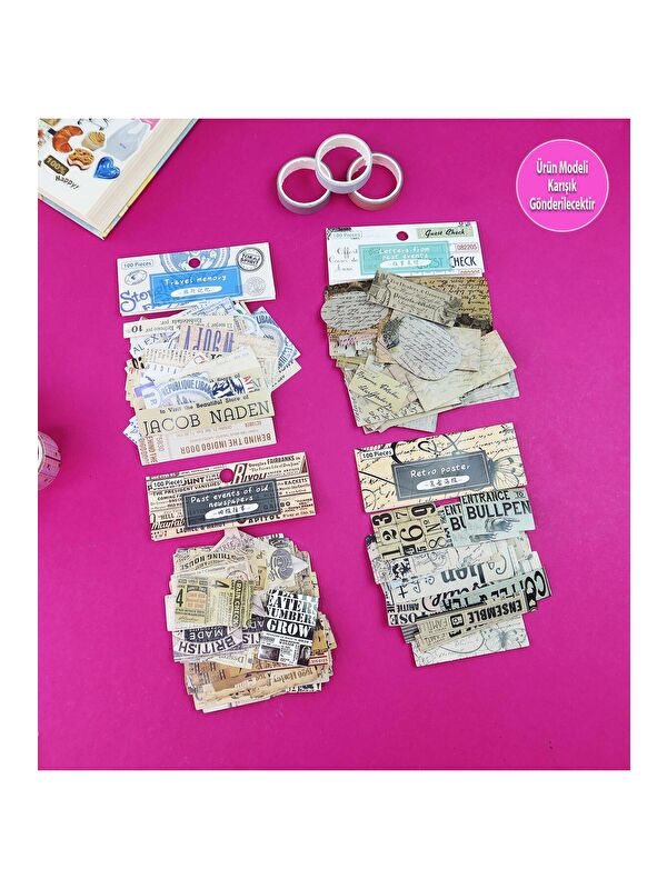 Bam Hediyelik Eşya Scrapbook Uyumlu 100'lü Retro Sticker Paketi – Vintage Tarz Bm-1779