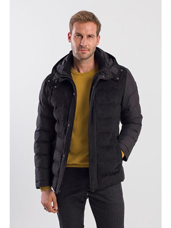 JAKAMEN Siyah Comfort Fit Kapüşonlu Şişme Mont