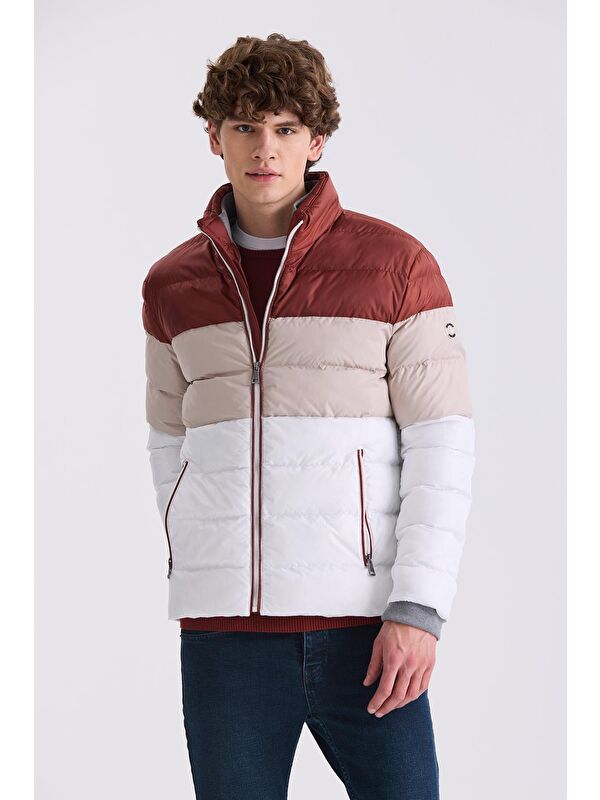 JAKAMEN Taba Slim Fit Dik Yaka Kışlık Şişme Mont