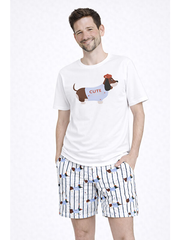 Koza İç Giyim Erkek Pamuklu Köpek Baskılı Cepli Şort Pijama Takımı