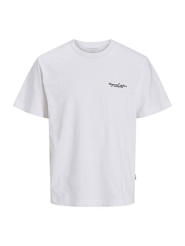 Jack & Jones Boston Chest Branding Erkek Beyaz Yuvarlak Yaka Spor Tişört